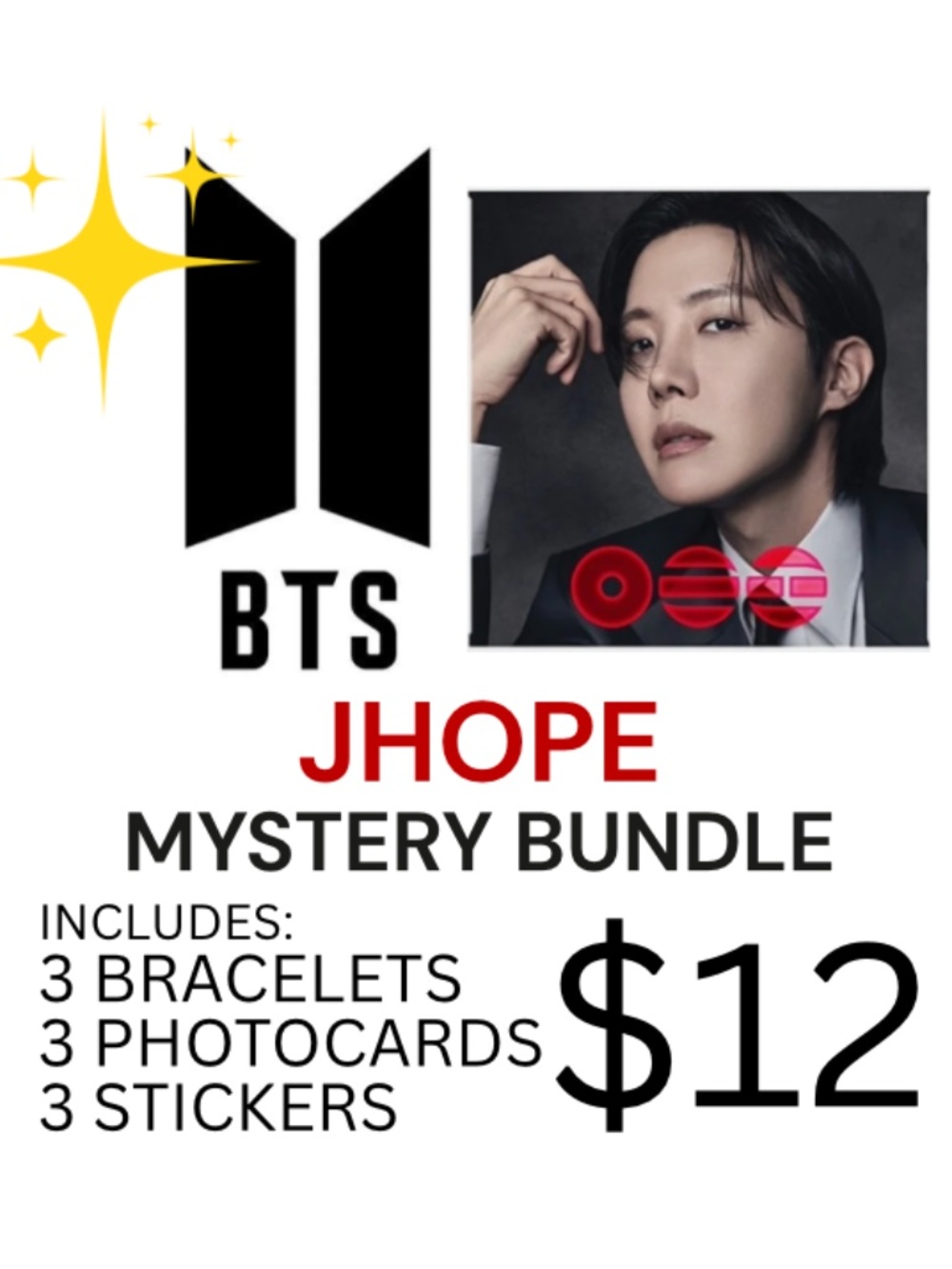 BTS JHOPE MYSTERY BRACELET PHOTOCARD STICKER BUNDLE